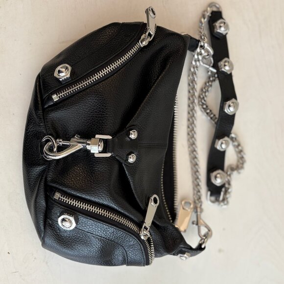 Rebecca Minkoff Sling Bag Featuring Black Leather and Silver Metal Accents